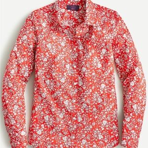 J Crew x Liberty London Button-Up Shirt Red Floral Women size 2 Preppy Classic